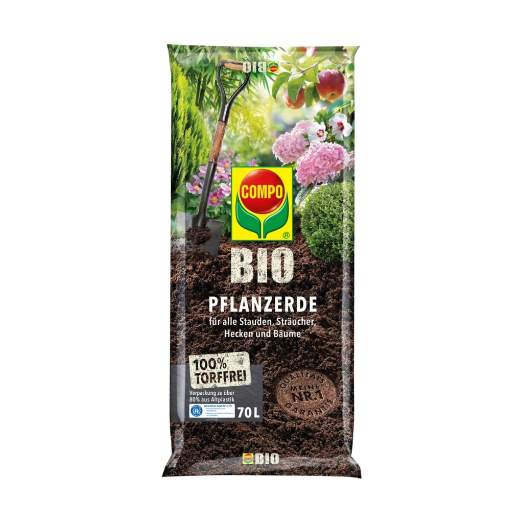 COMPO BIO Pflanzerde torffrei, 70 Liter, ideal für gesundes Pflanzenwachstum und umweltfreundliches Gärtnern.