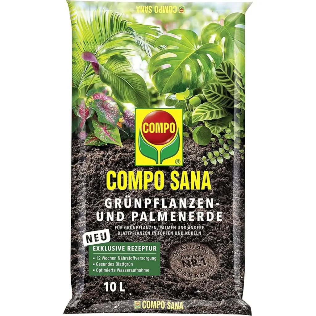 COMPO SANA Grünpflanzen- und Palmenerde, 10 Liter, nährstoffreich für gesundes Pflanzenwachstum, ideal für Zimmerpflanzen.