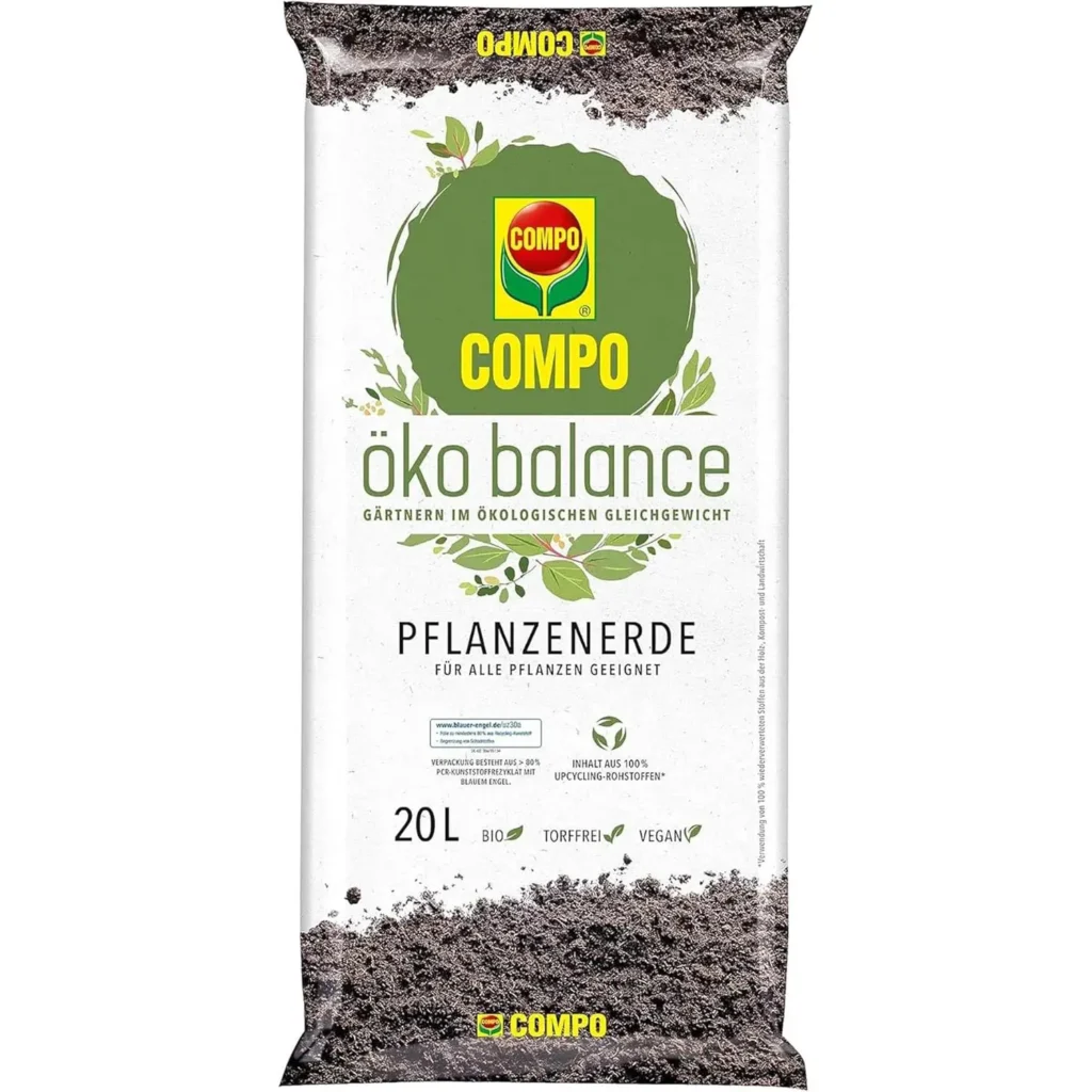 COMPO Öko-Balance Pflanzenerde, 20 Liter, torffrei, ideal für gesundes Pflanzenwachstum und nachhaltigen Gartenbau.