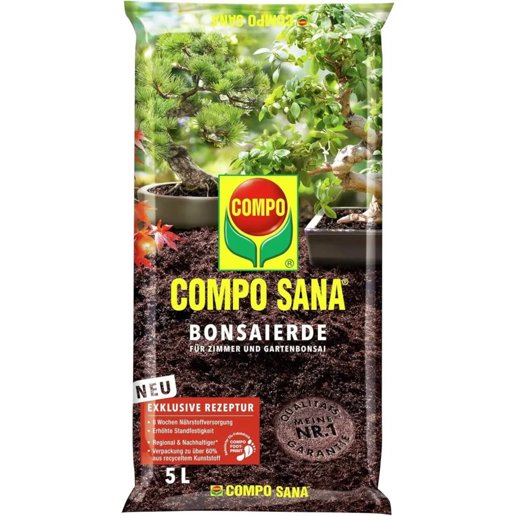 Bonsaierde von COMPO SANA, 5 Liter, ideal für gesunde Bonsai-Pflanzen, nährstoffreich und luftdurchlässig.
