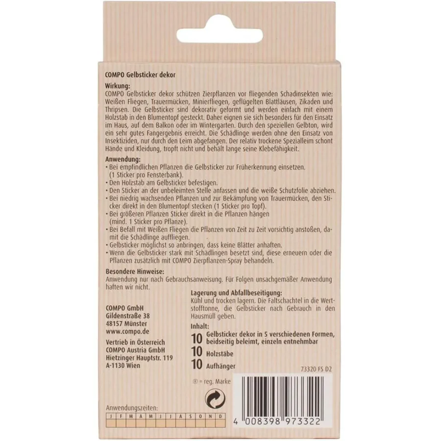 COMPO BIO Gelbsticker Leimfalle, insektizidfrei, effektiv gegen Fliegen und Schädlinge, ideal für biologischen Gartenbau.