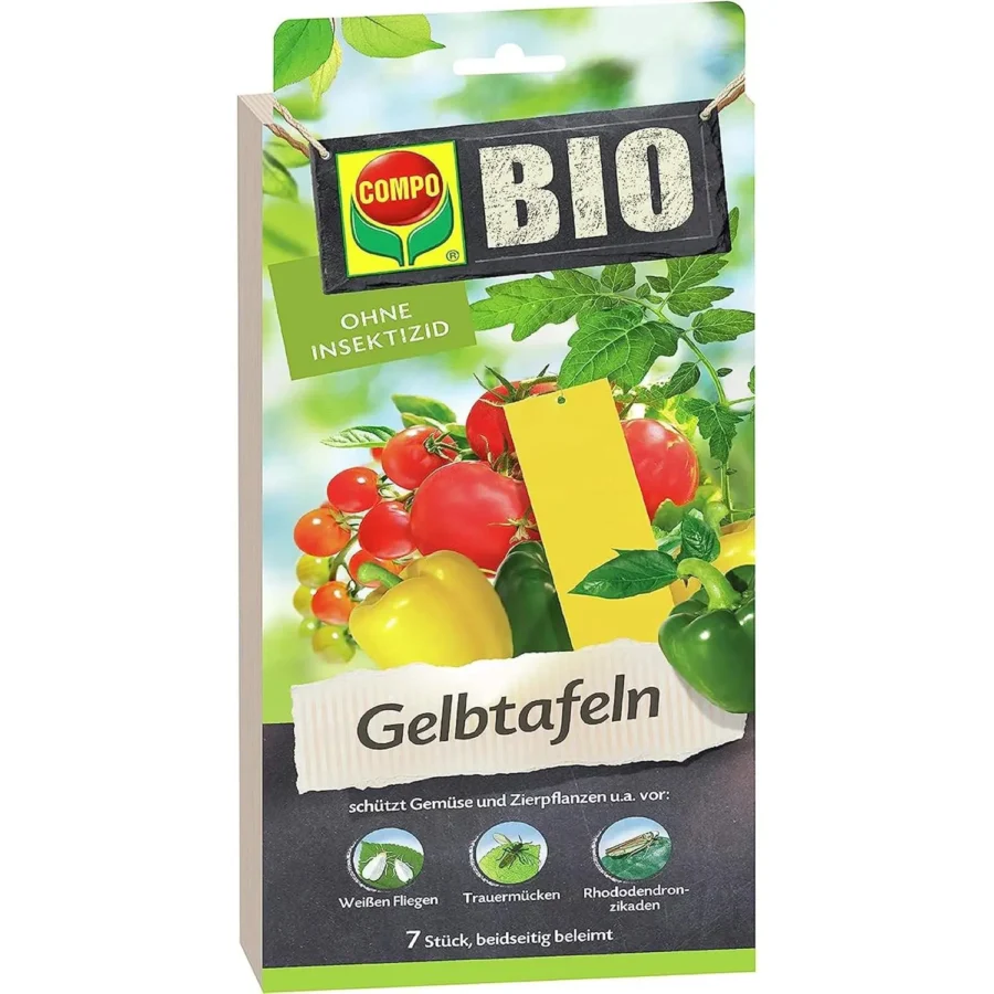 COMPO BIO Gelbtafeln, insektizidfreie Leimfalle, 10 Stück, ideal zur Bekämpfung von Schädlingen im Garten, umweltfreundlich und effektiv.