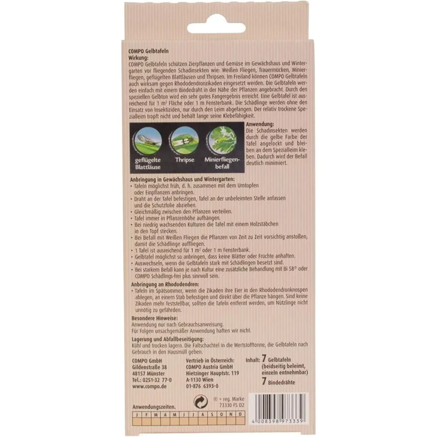 COMPO BIO Gelbtafeln Leimfalle, insektizidfrei, effektiv gegen Schädlinge, ideal für Gemüse- und Obstgärten.