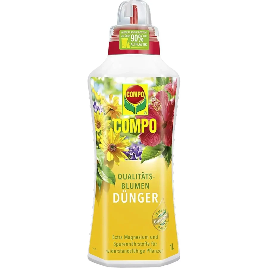 COMPO Qualitäts-Blumendünger, 1 Liter, ideal für blühende Pflanzen, dosierbar für präzise Anwendung und gesundes Pflanzenwachstum.