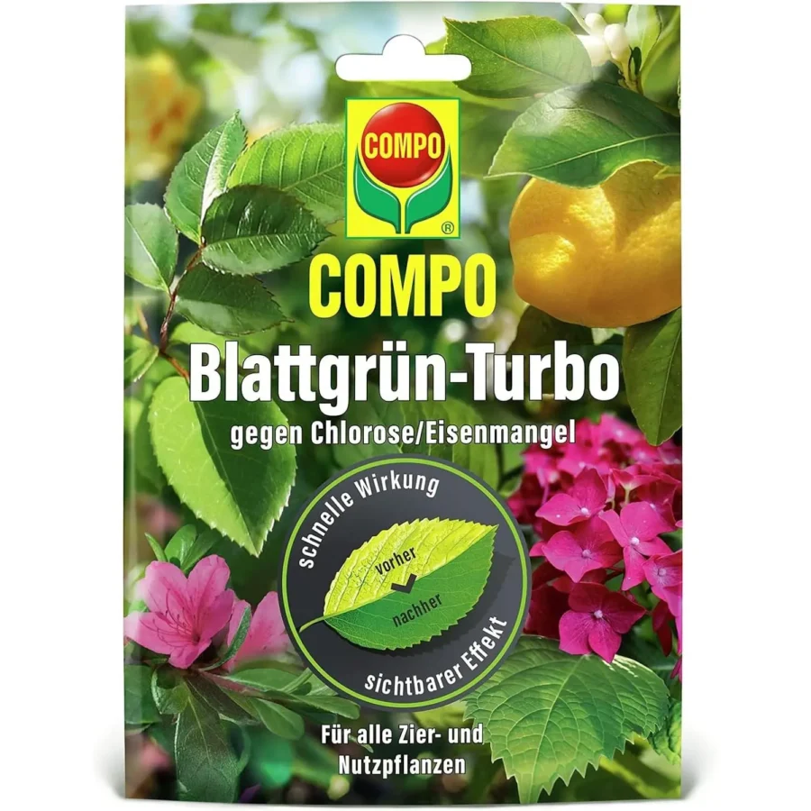 COMPO Blattgrün Turbo-Minibeutel, 20 g, ideal für kräftige Pflanzen und gesundes Wachstum, nährstoffreich und leicht anzuwenden.