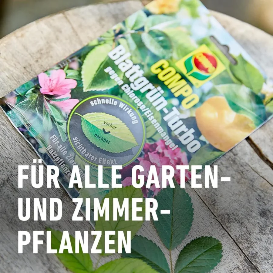 COMPO Blattgrün Turbo, 20 g Minibeutel, ideal für kräftiges Pflanzenwachstum und gesunde Blattgrünfarbe, einfach in der Anwendung.