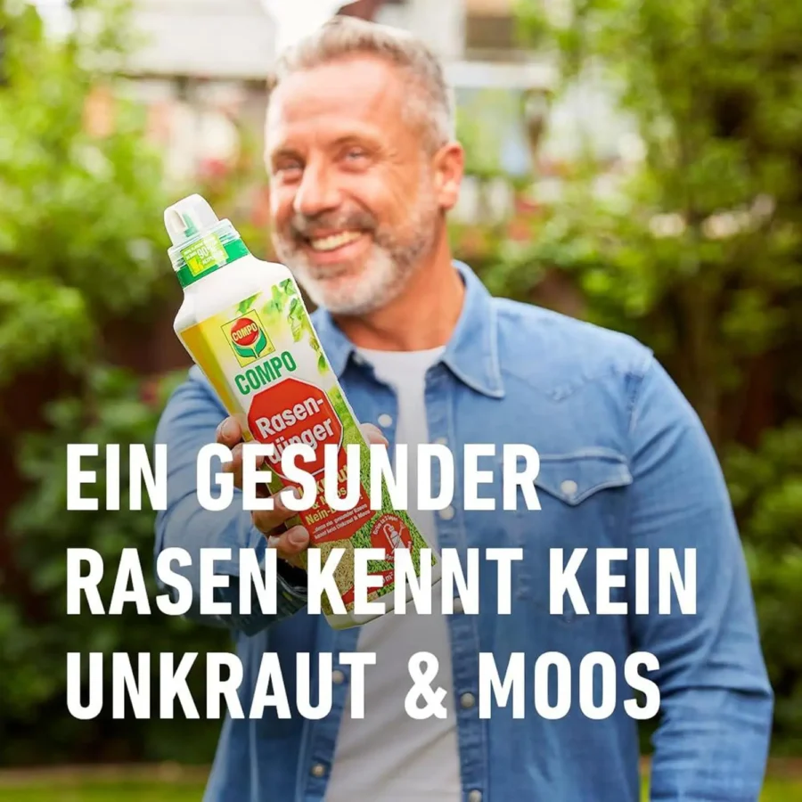 COMPO Rasendünger 1,3 Liter, ideal gegen Unkraut und Moos, fördert dichten, grünen Rasen für ein gepflegtes Gartenbild.