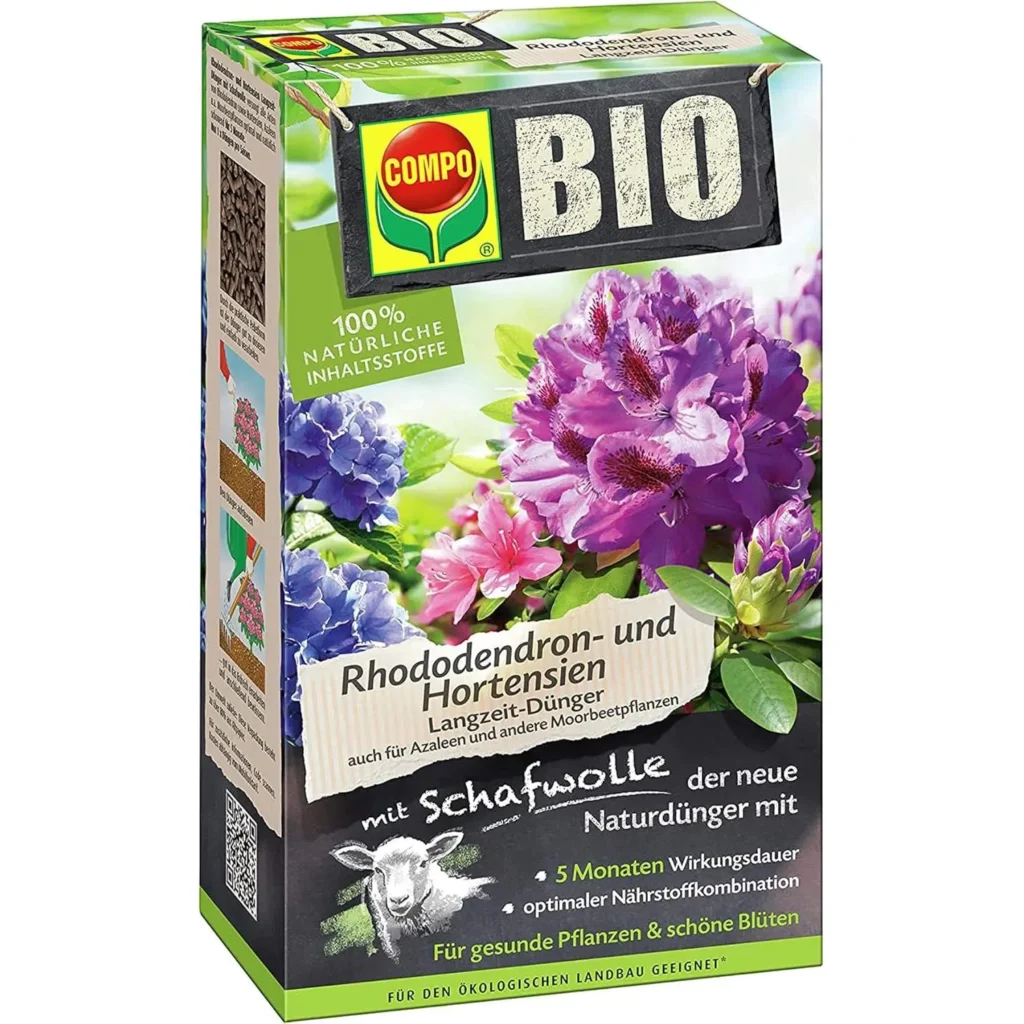 COMPO BIO Rhododendron- und Hortensien-Dünger, 750 g, für prächtige Blütenpracht und gesundes Pflanzenwachstum, langanhaltende Nährstoffversorgung.