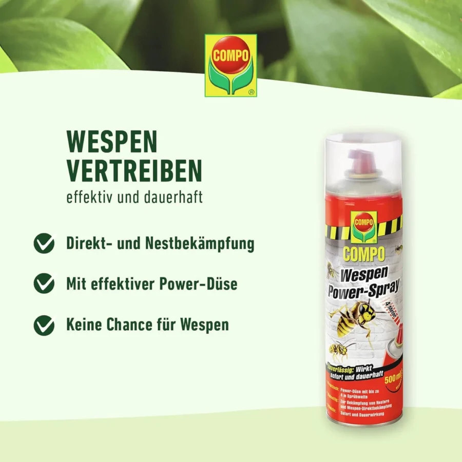 COMPO Wespen Power Spray 500 ml, effektives Insektenspray zur Bekämpfung von Wespen und anderen unerwünschten Insekten, einfach in der Anwendung.