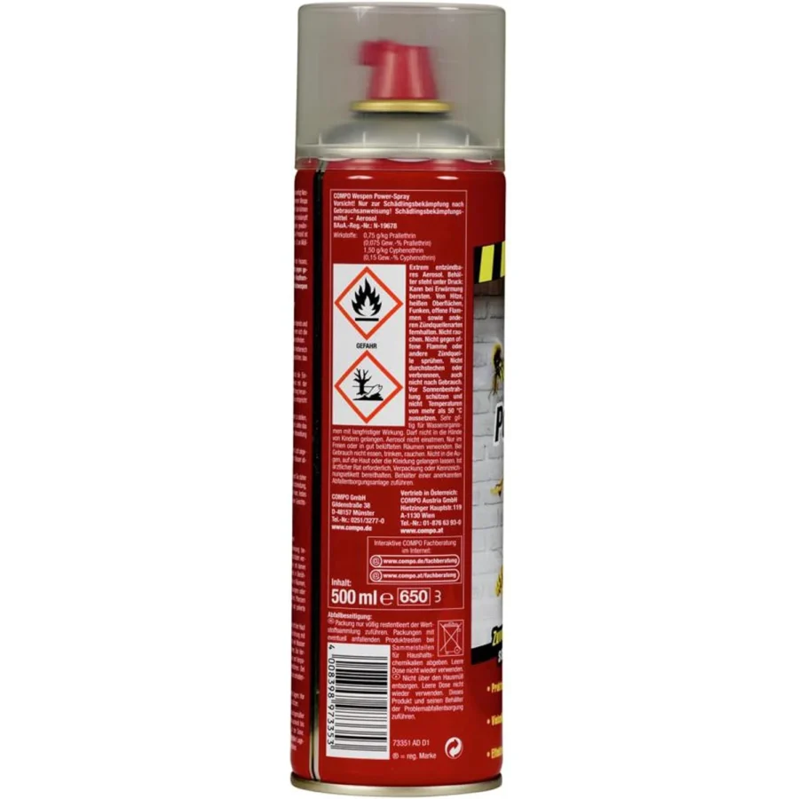 COMPO Wespen-Power-Spray, 500 ml Sprühdose, effektiv gegen Wespen, ideal für Garten und Terrasse, einfach in der Anwendung.