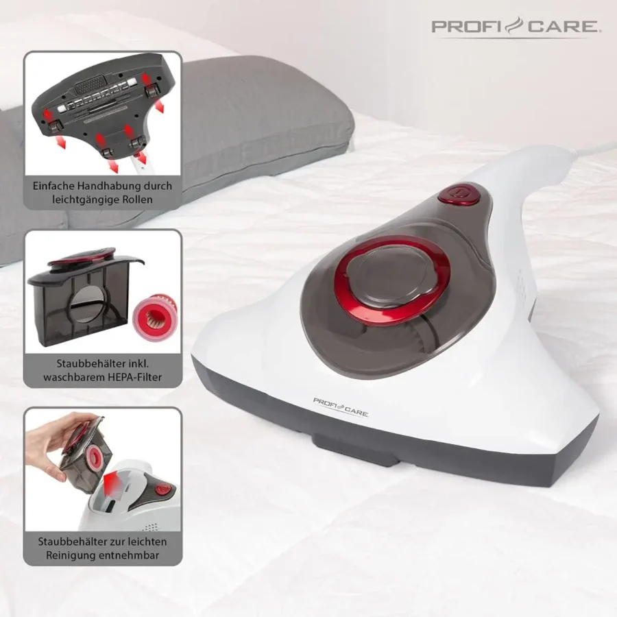 ProfiCare Milbensauger PC-MS-3079, leistungsstark und hygienisch, kompakter, weißer Staubsauger zur gründlichen Milbenentfernung in jedem Zuhause.