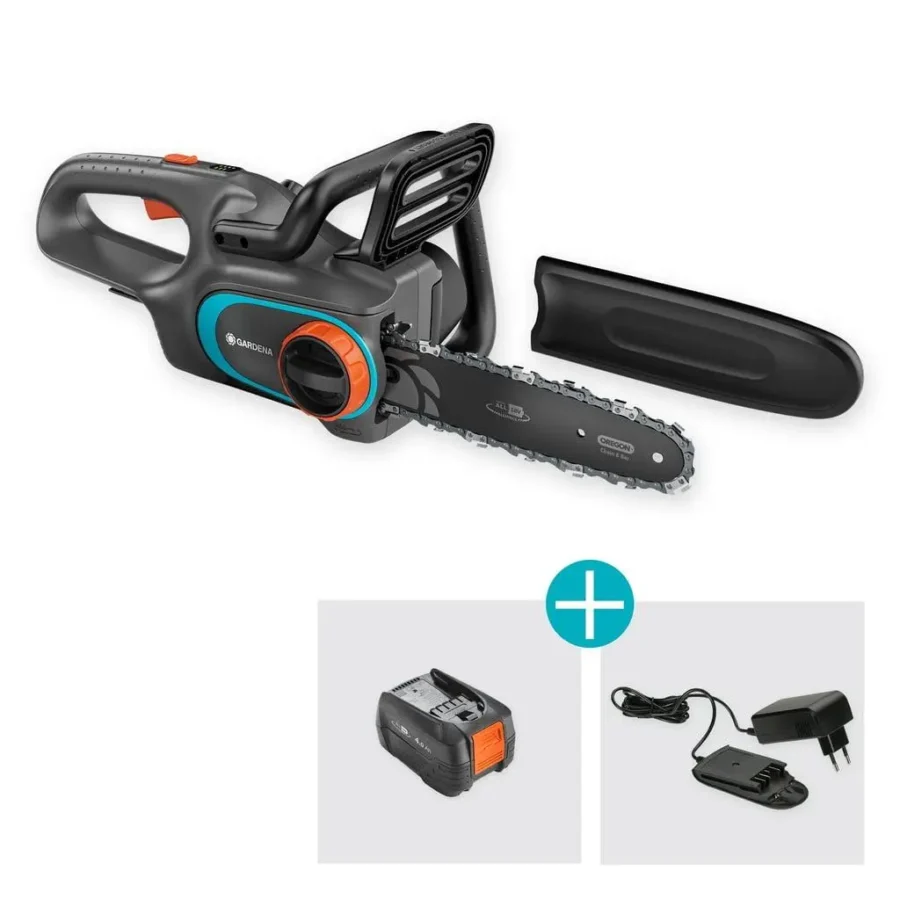 Gardena Akku-Kettensäge PowerSaw 250, 18V, leistungsstark und handlich, ideal für präzise Schnitte im Garten.