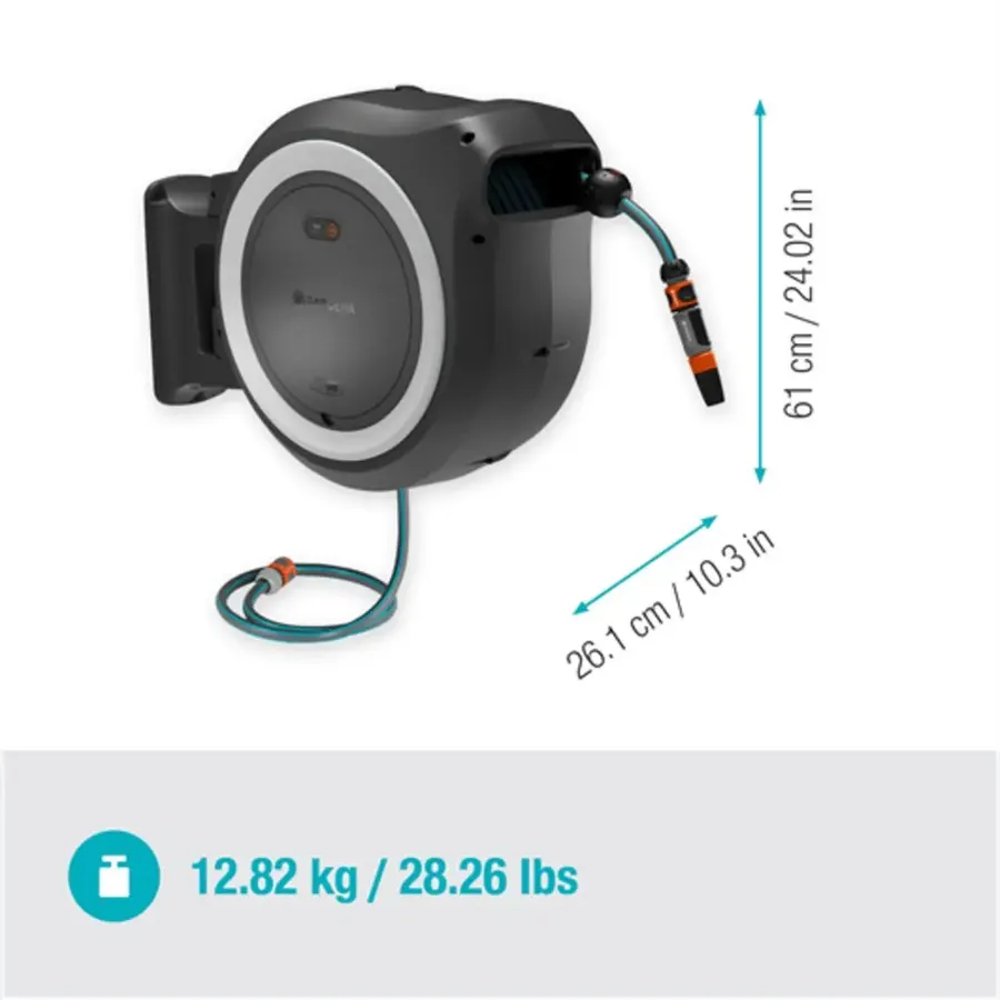 Gardena Akku-Wand-Schlauchbox PowerRoll XXL, praktisches Bewässerungssystem aus hochwertigem Kunststoff, ideal für große Gärten und einfache Handhabung.