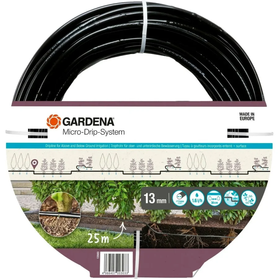 Gardena Micro-Drip-System Tropfrohr für optimale Bewässerung von Büschen und Hecken, 13 mm, ideal für effektive Pflanzenpflege.
