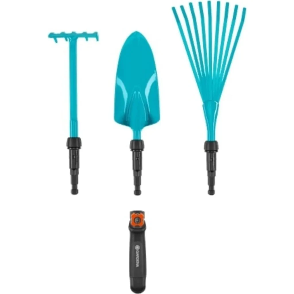 Gardena Combisystem Kleingeräte-Set 1, 5-teilig, ideal für effizientes Gärtnern, leicht und ergonomisch für komfortable Nutzung.