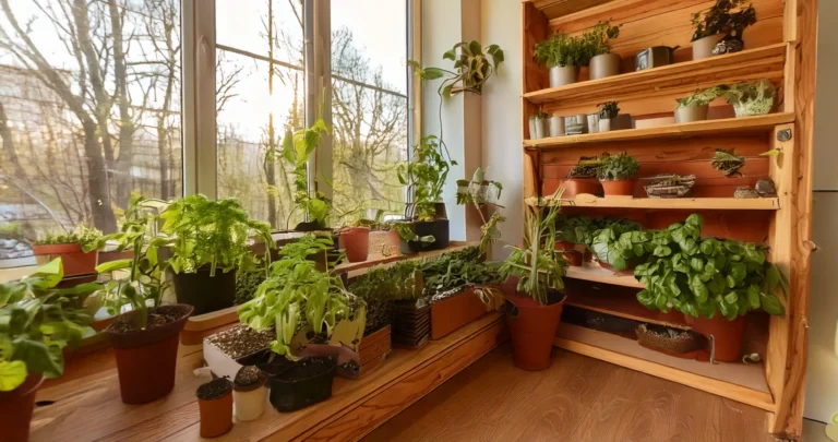 Indoor Garten nachhaltig betreiben, Schritt-für-Schritt-Anleitung für gesundes Pflanzenwachstum, ideal für Stadtbewohner mit wenig Platz.