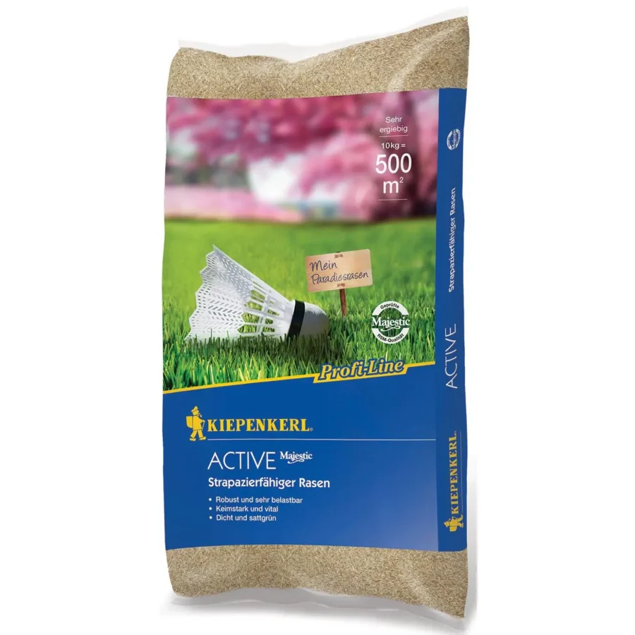 Kiepenkerl Active strapazierfähiger Rasen, 10 kg Rasensamen für robusteren, grünen Rasen – ideal für stark beanspruchte Flächen.