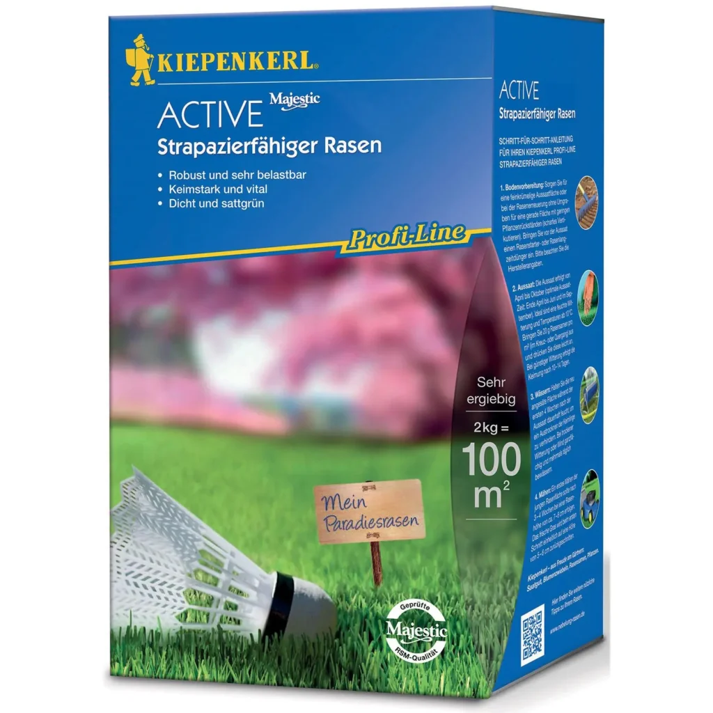 Kiepenkerl Active Strapazierfähiger Rasen, 2 kg, ideal für robuste Rasenflächen, resistent gegen Trockenheit und Fußverkehr.