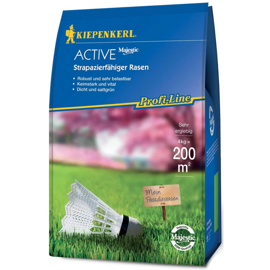 Kiepenkerl Active Rasen-Samen, strapazierfähig, 4 kg, ideal für robuste Rasenflächen in Gärten und auf Sportplätzen.