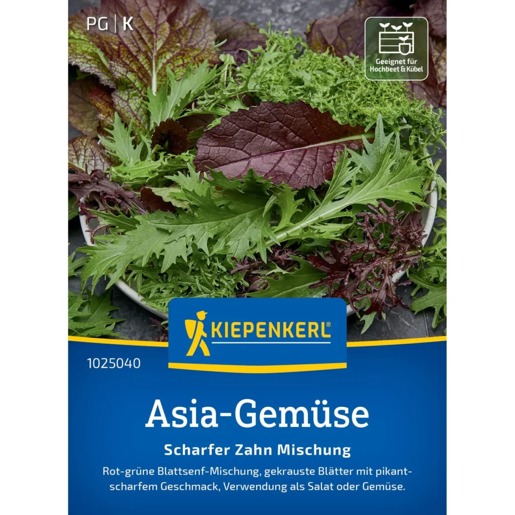 Kiepenkerl Asia Gemüse Scharfer Zahn Mischung, 100 Samen, ideal für scharfe Aromen in asiatischen Gerichten, hohe Erträge.