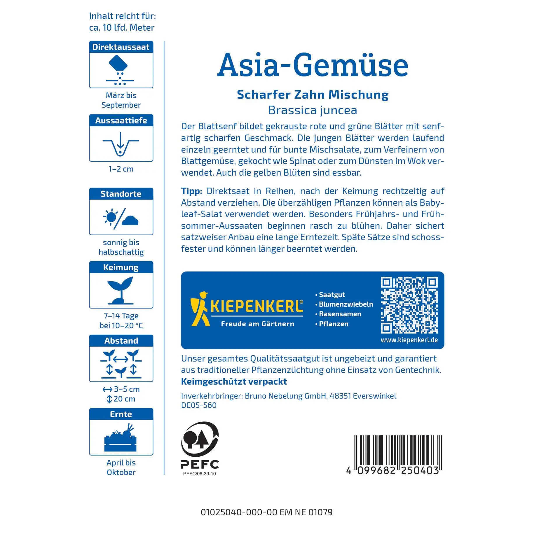 Asia-Gemüsesamen Scharfer Zahn Mischung 2 Kiepenkerl Asia-Gemüse 'Scharfer Zahn'-Mischung, perfekt für würzige Gerichte, schnell wachsend, ideal für Garten und Balkon.