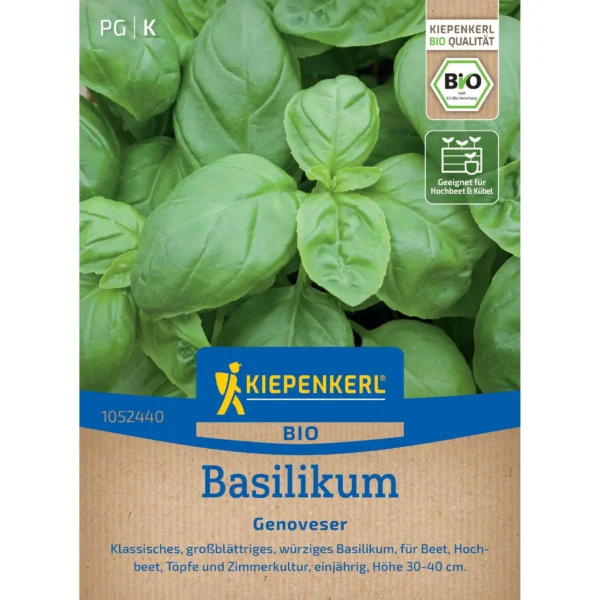 Kiepenkerl-BIO-Basilikum-Genoveser, frisch und aromatisch, ideal für die mediterrane Küche, 100% biologisch und nachhaltig angebaut.