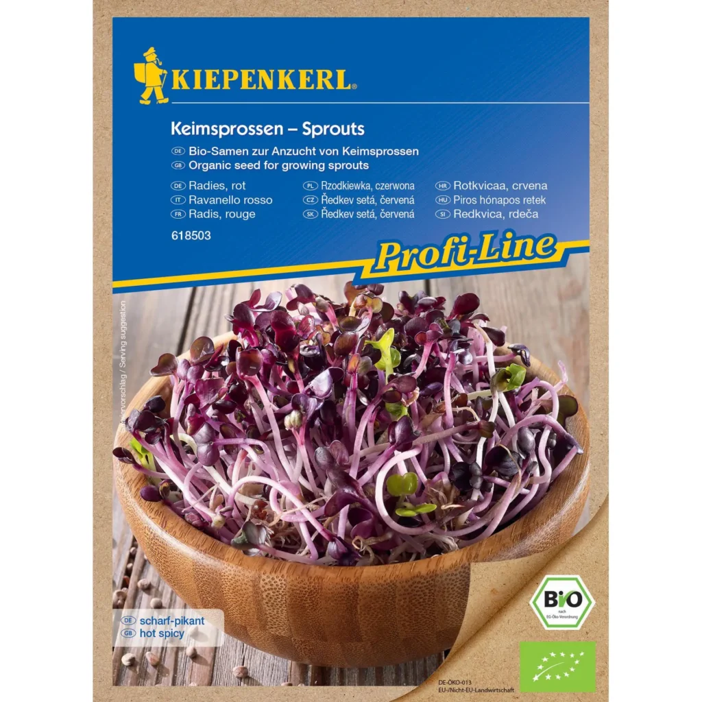 BIO-Radiessamen von Kiepenkerl, ideal für gesunde Keimsprossen, reich an Nährstoffen und geschmacklich intensiv.