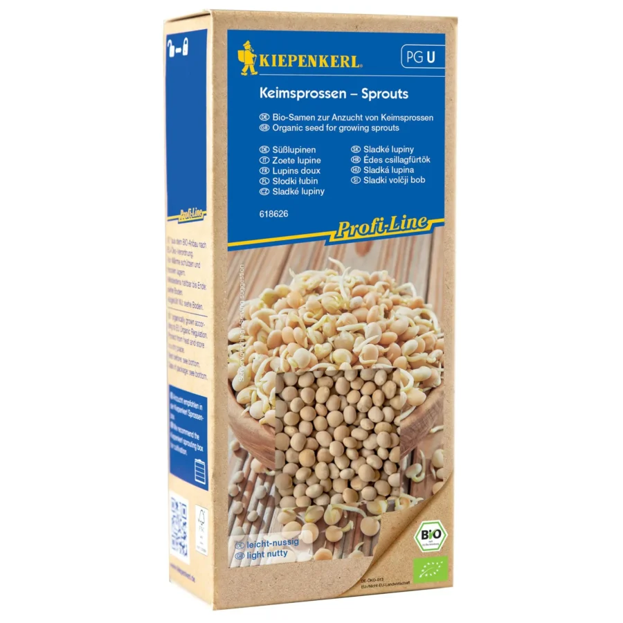 BIO Keimsprossen Saat Süßlupine, packungsweise 50g, ideal zur einfachen Anzucht gesunder Sprossen für frische Salate.