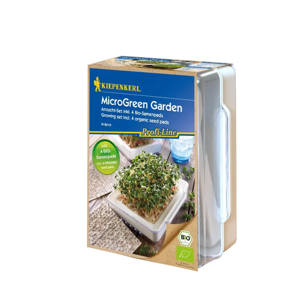Kiepenkerl BIO MicroGreen Anzuchtset, 3 langlebige Sorten für gesunde, frische Microgreens zu Hause, ideal für Balkon und Küche.