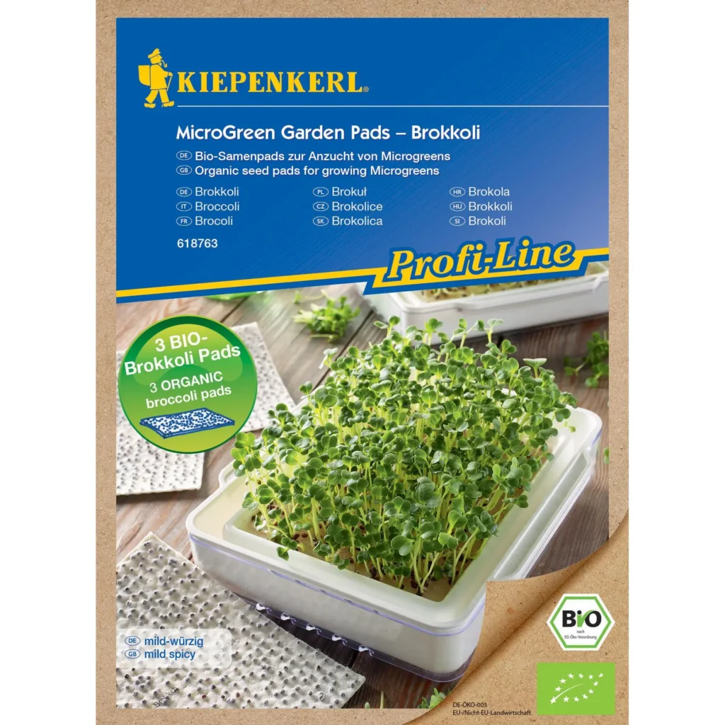 BIO-Microgreen-Pad mit Brokkolisamen, ideal für gesunde Ernährung, einfach nachfüllbar, perfekt für den Balkon oder die Fensterbank.