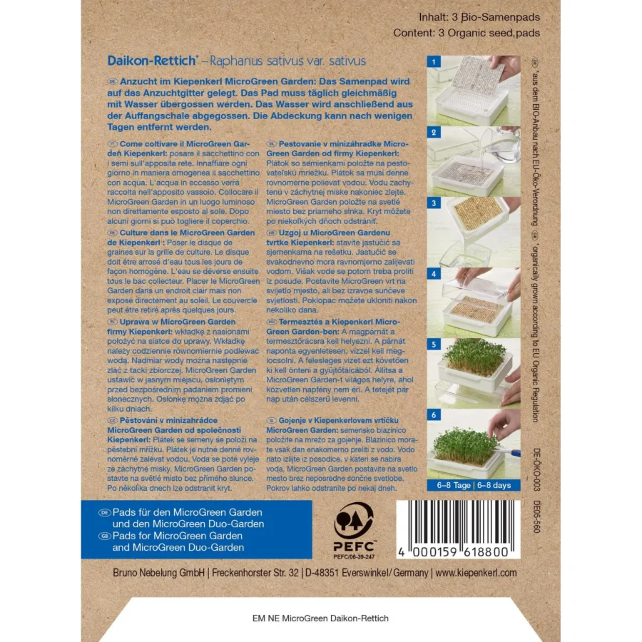 Daikon-Rettichsamen Nachfüllpad von Kiepenkerl, ideal für die schnelle Züchtung gesundheitsfördernder Microgreens, 2 Stück.
