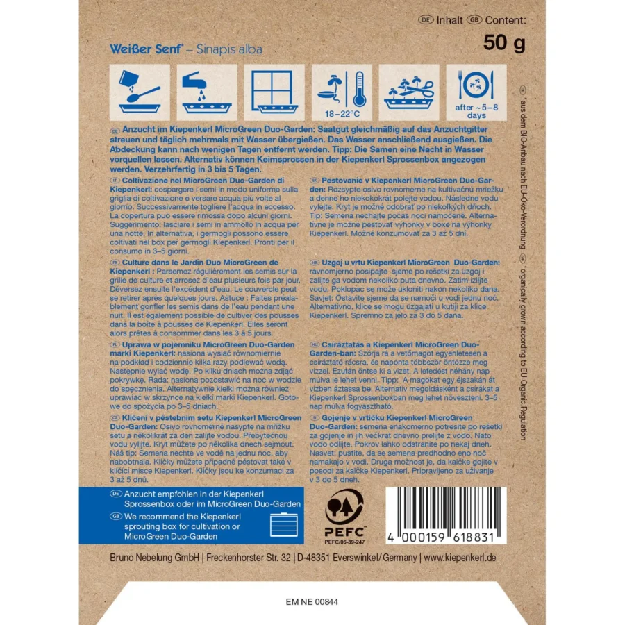 BIO-Microgreen-Saat Weisser Senf Samen für gesundes, vitaminreiches Gemüse in nur wenigen Tagen, ideal für Indoor-Anbau.