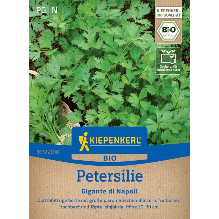 Kiepenkerl BIO Petersilie Gigante di Napoli, frisch, aromatisch und ideal für den eigenen Garten oder die Küche, mit kräftigen, dunklen Blättern.