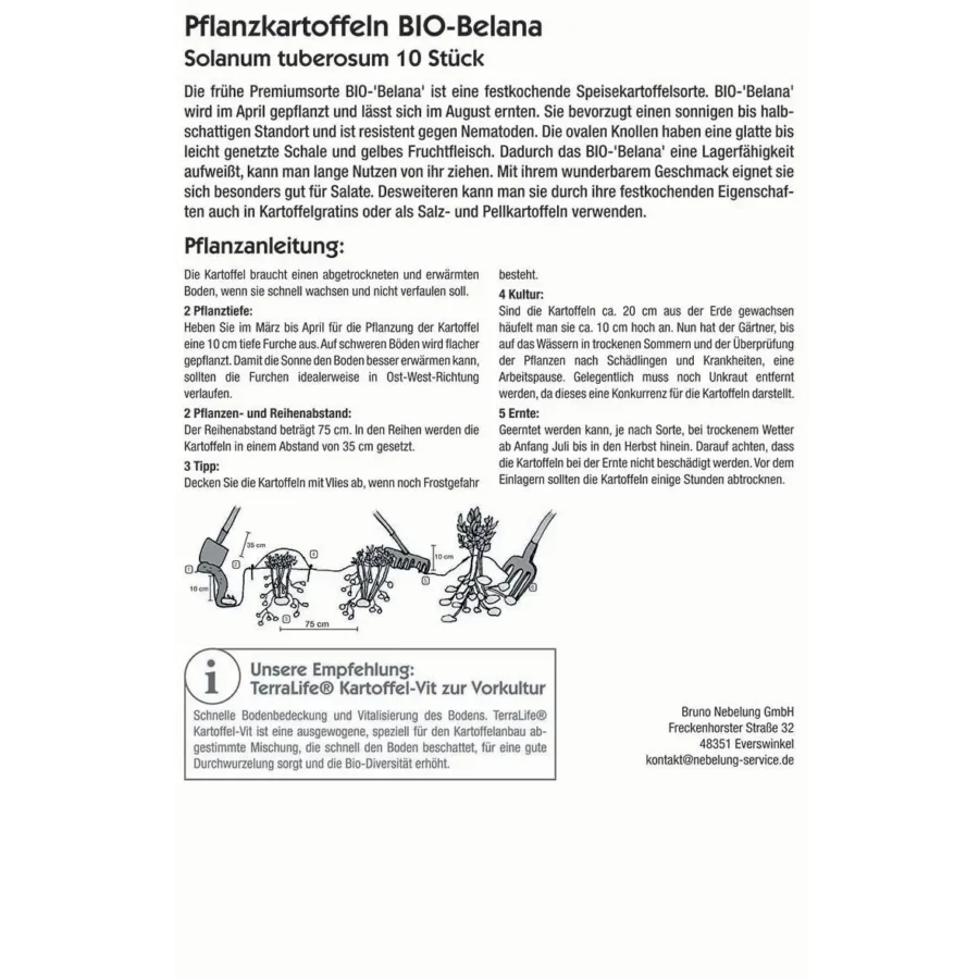 Kiepenkerl BIO Pflanzkartoffeln Belana, 10 Stück, ertragreich und schmackhaft, ideal für natürliche Gartenpflege.