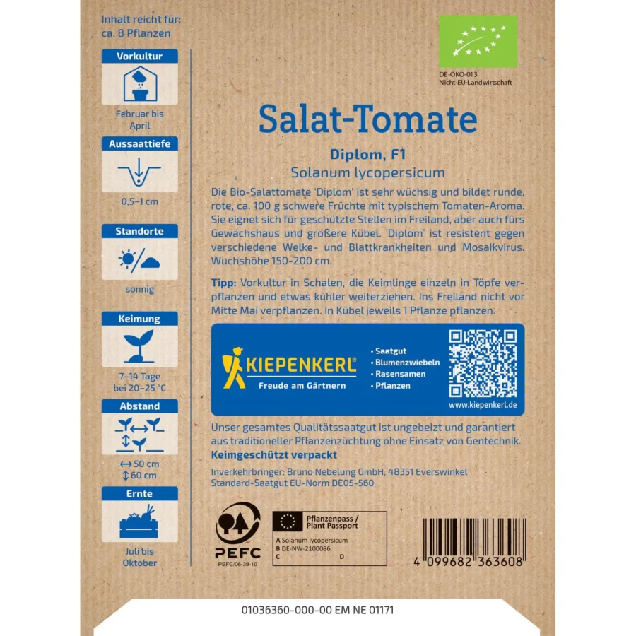 Kiepenkerl BIO Salat-Tomate Diplom F1, robust und fruchtig, ideal für Balkon und Garten, schmackhafte Ernte von saftigen Tomaten.