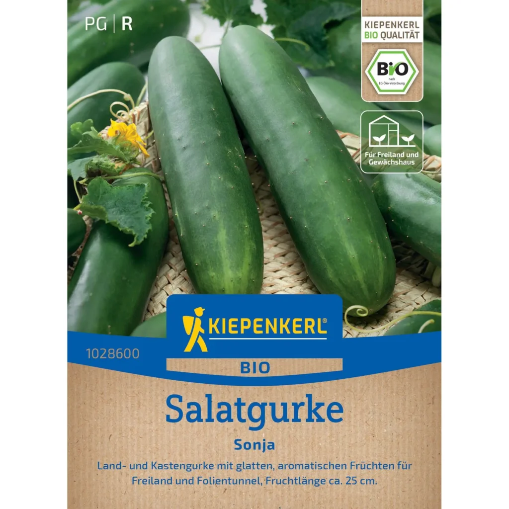 Kiepenkerl BIO-Salatgurke Sonja, knackig und vitaminreich, ideal für den eigenen Anbau im Garten oder auf dem Balkon.