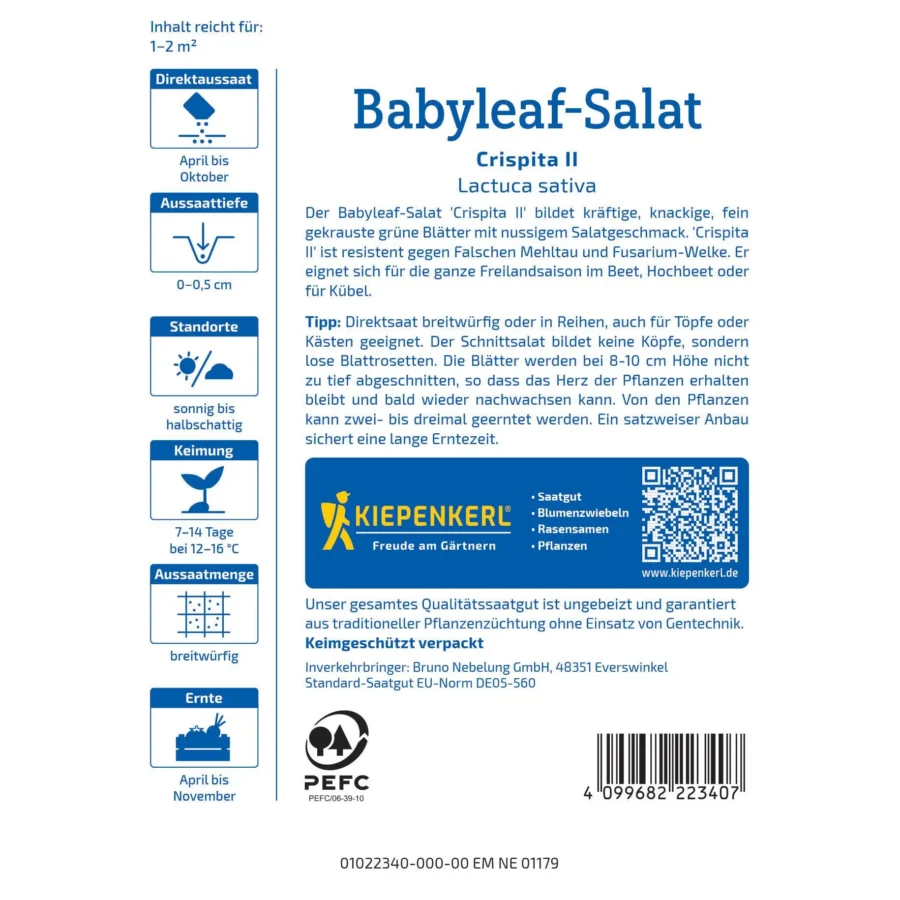 Kiepenkerl Babyleaf Salat Crispita II, knackige Blätter, reich an Vitaminen, perfekt für gesunde Salate und Smoothies, schnell wachsend.