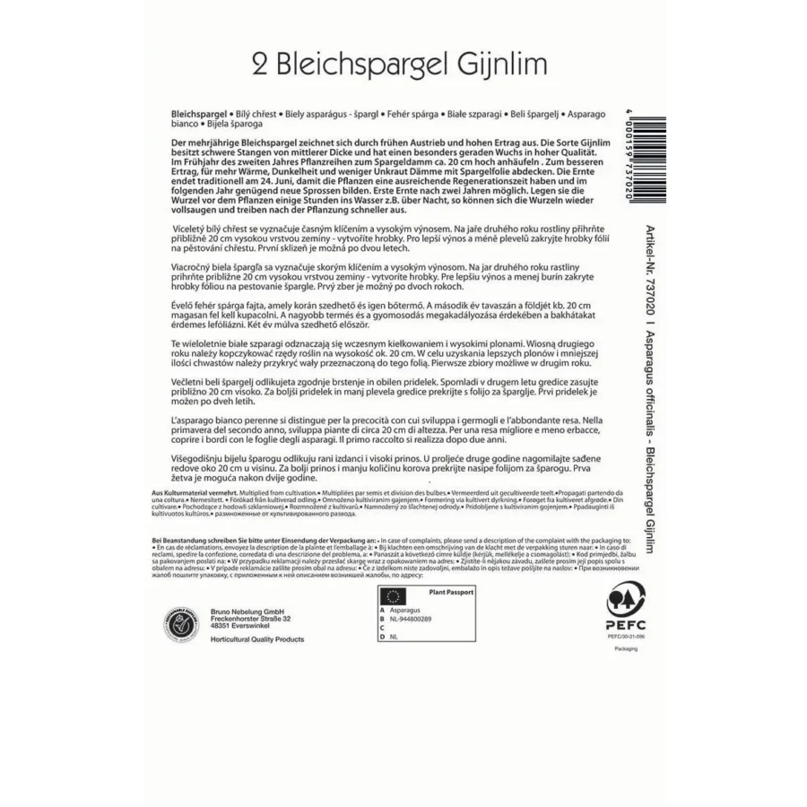 Kiepenkerl Bleichspargel Gijnlim, aromatische und ertragreiche Spargelsorte, ideal für heimischen Anbau, frische, zarte Spargelstangen.
