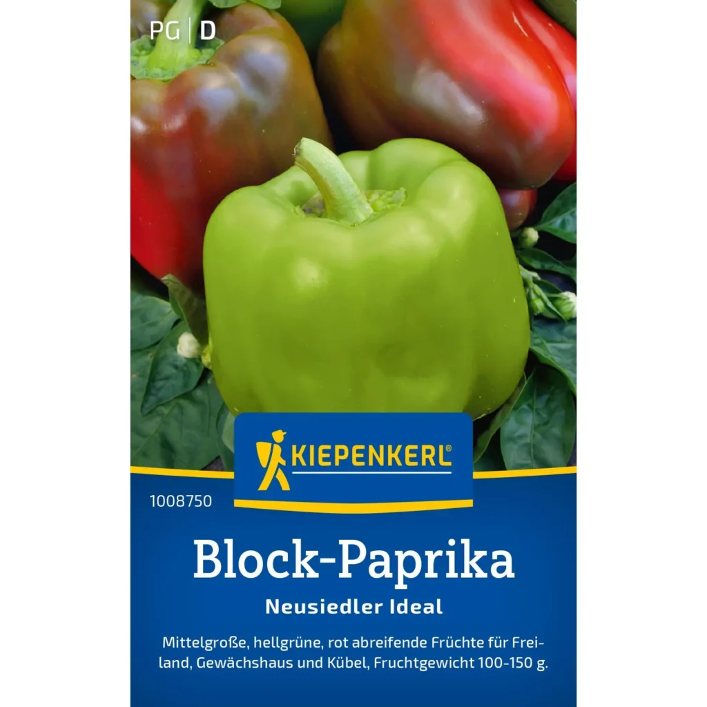Kiepenkerl Block-Paprika Neusiedler Ideal, robust und ertragreich, perfekt für sonnige Gärten oder Balkone, 15 Samen im Pack.