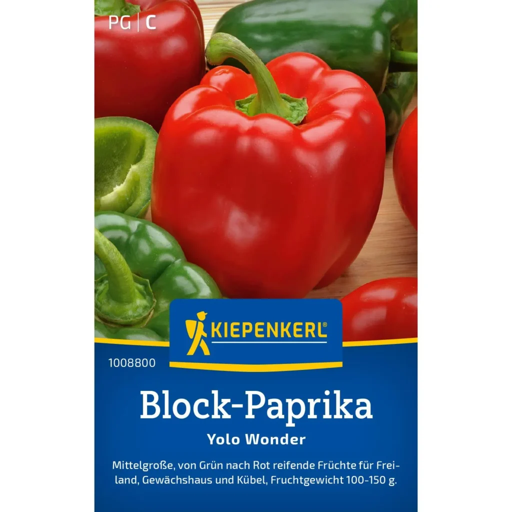 Kiepenkerl Block-Paprika Yolo Wonder, 3 Pflanzen, ideal für sonnige Gärten, aromatische und robuste Früchte.