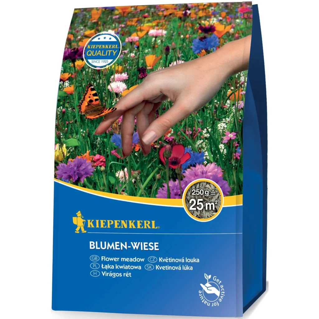 Kiepenkerl Blumenwiese Rasensamen, 0,25 kg, ideal für bunte blühende Gärten, fördert Biodiversität und erfreut mit üppigen Blumen.