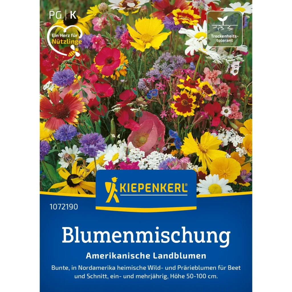 Kiepenkerl Blumenmischung Amerikanische Landblumen, farbenfrohe Mischung für naturnahe Gärten, ideal für Bienen und Schmetterlinge.