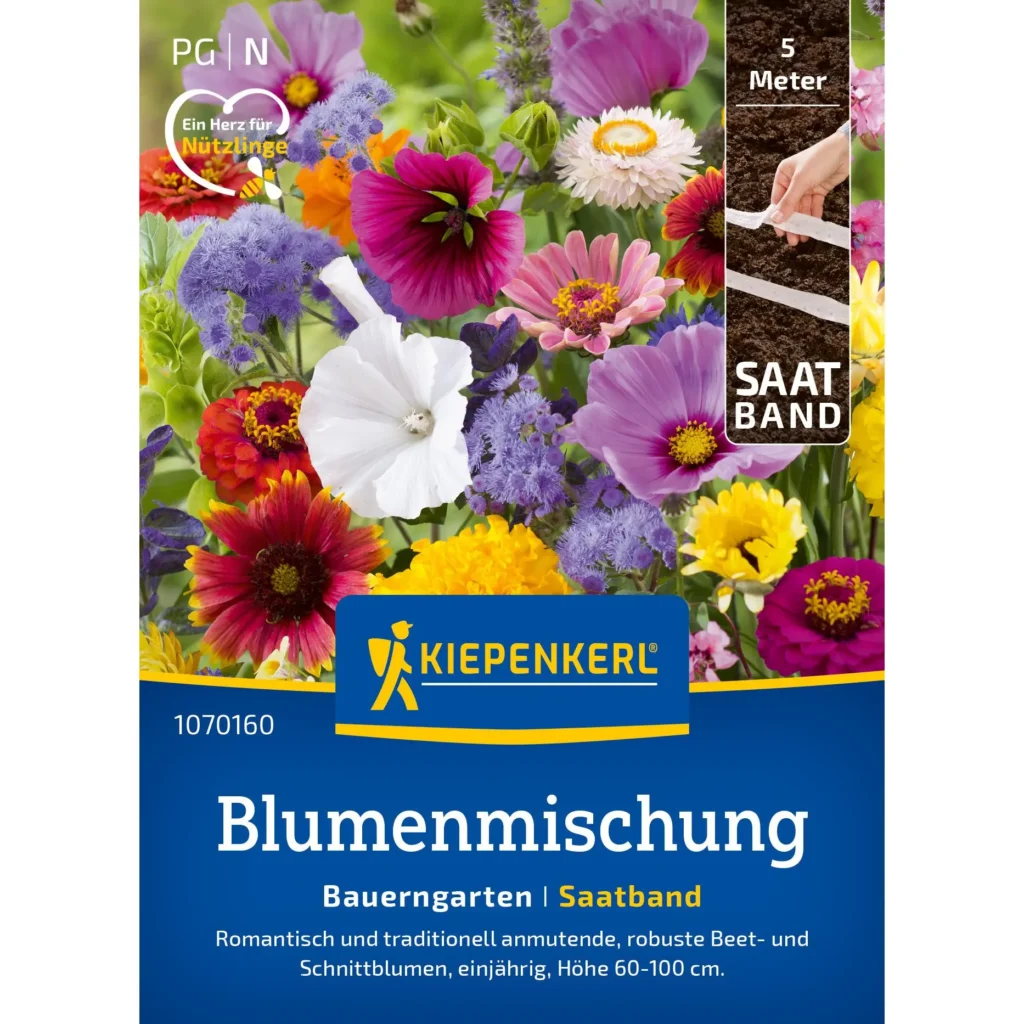Kiepenkerl Blumenmischung für den Bauerngarten, Saatband, leicht zu säen, ideal für bunte Blütenpracht im heimischen Garten.