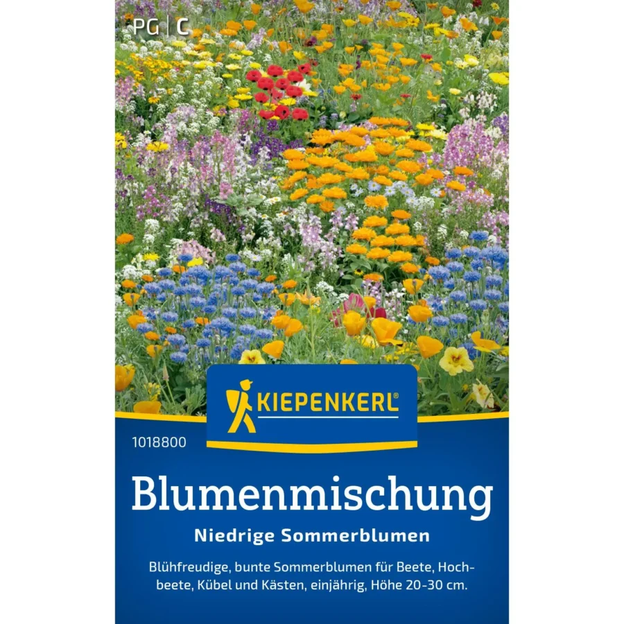Kiepenkerl Blumenmischung Niedrige Sommerblumen, ideal für bunte Gartenbeete, duftend, mehrjährige Pflanzen, einfache Aussaat.