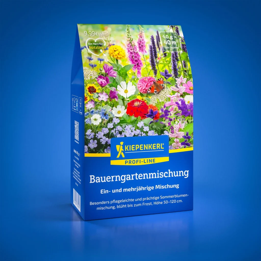 Kiepenkerl Blumensamen Mischung für Bauerngärten, 20 Portionen, ideal für bunte Blumenvielfalt und wertvolle Insektenförderung.