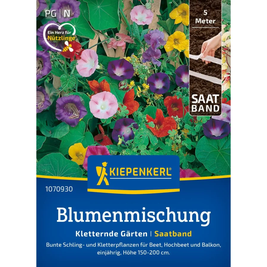 Kiepenkerl Blumensamen-Mischung für kletternde Gärten, farbenfrohe Blütenvielfalt, ideal für vertikale Gärten und Sichtschutz.