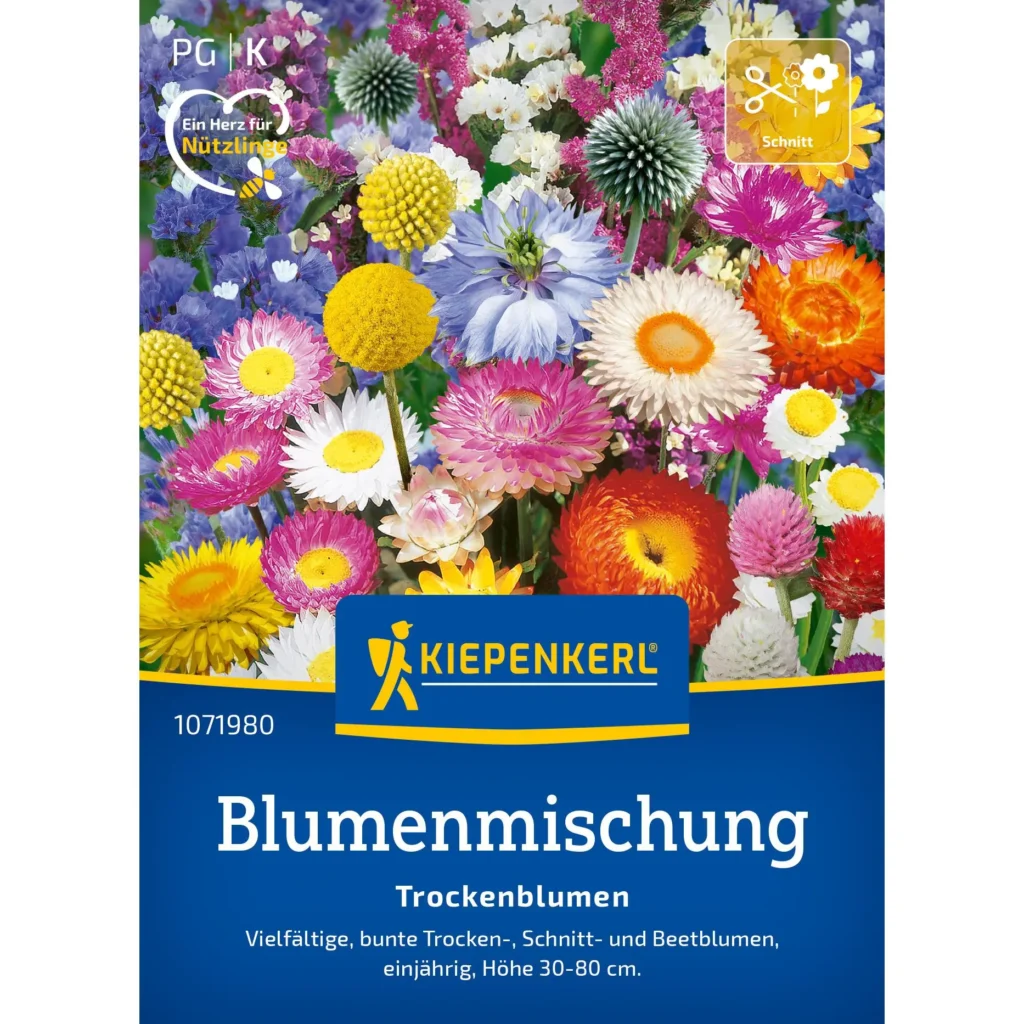 Kiepenkerl Blumensamen-Mischung für farbenfrohe Trockenblumen, ideal für malerische Bouquets und nachhaltige Gartengestaltung.