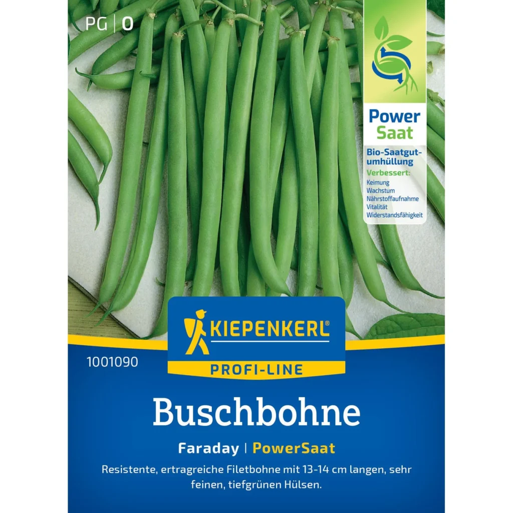 Kiepenkerl Buschbohne Faraday, samenfest, robust und ertragreich, ideal für Balkon und Garten, 50 Samen für gesunde Ernte.