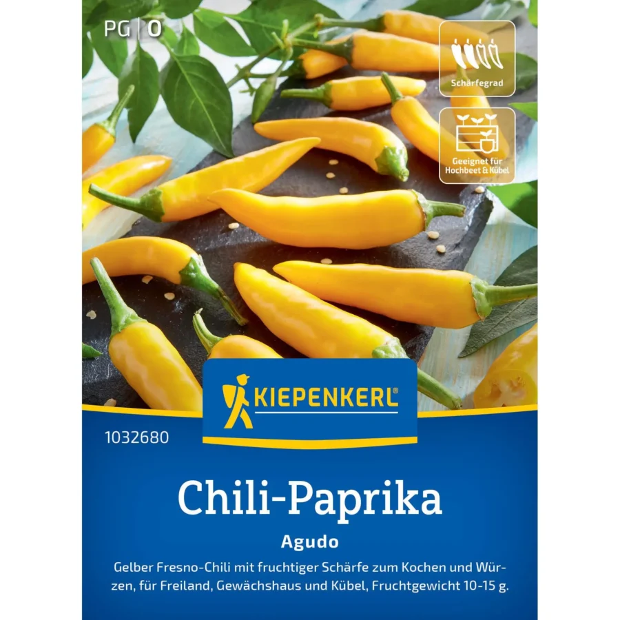 Kiepenkerl Chili Paprika Agudo F1, hochwertige, scharfe Paprika-Saatgut für aromatische, frische Ernte, ideal für Garten und Balkon.