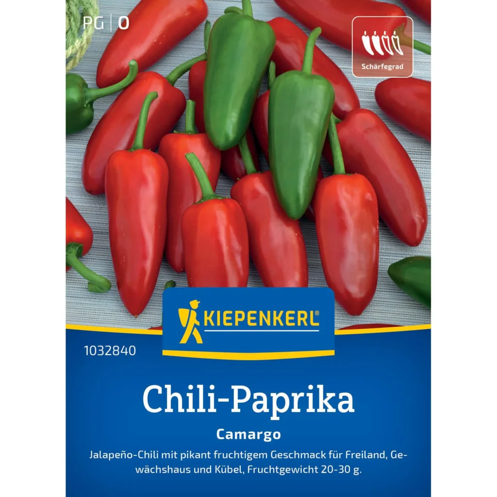 Kiepenkerl Chili-Paprika Camargo F1, ertragreiche, scharfe Sorte, ideal für Balkon und Garten, schnelle Ernte, 10 Samen.